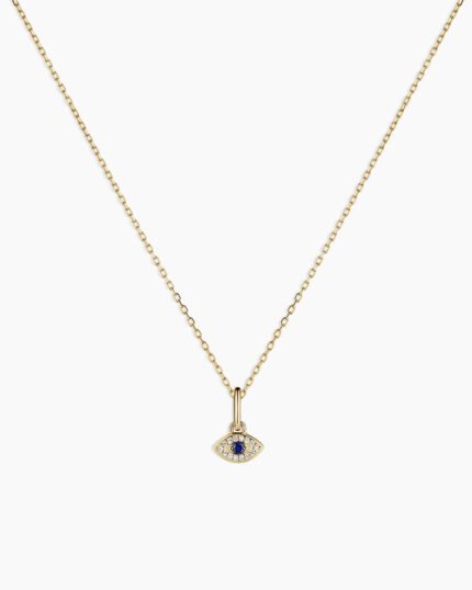 Diamond and Blue Sapphire Evil Eye Charm Necklace
